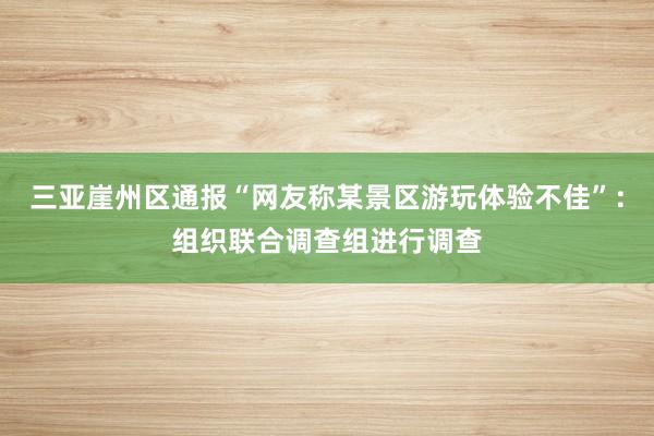 三亚崖州区通报“网友称某景区游玩体验不佳”：组织联合调查组进行调查