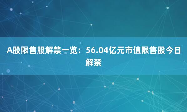 A股限售股解禁一览：56.04亿元市值限售股今日解禁