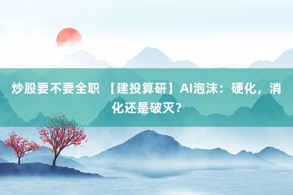 炒股要不要全职 【建投算研】AI泡沫：硬化，消化还是破灭？